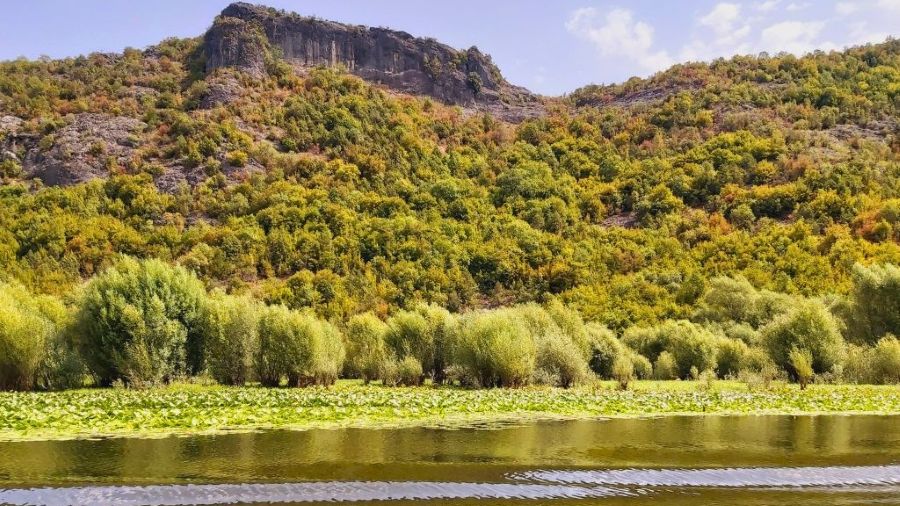 Herbstlich gefärbte Felshänge am Ufer der Rijeka Crnojevića Montenegro
