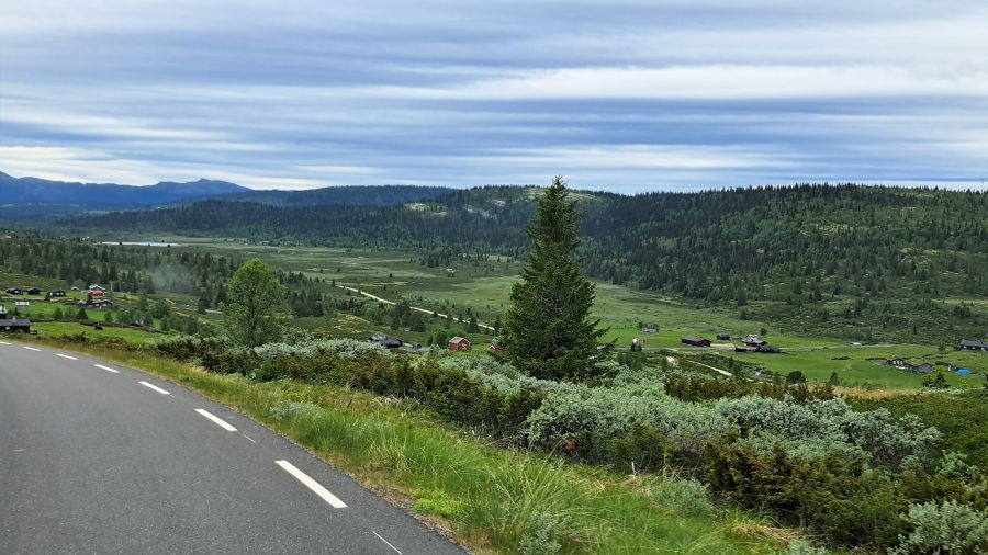 Straße durch die Hochebene des Ringebufjellet in Norwegen